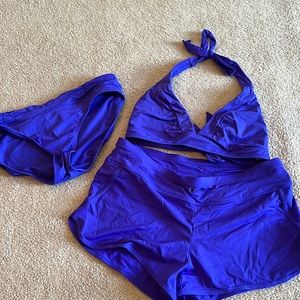 Athleta 3 piece swim- halter top, boy short, swim bottoms